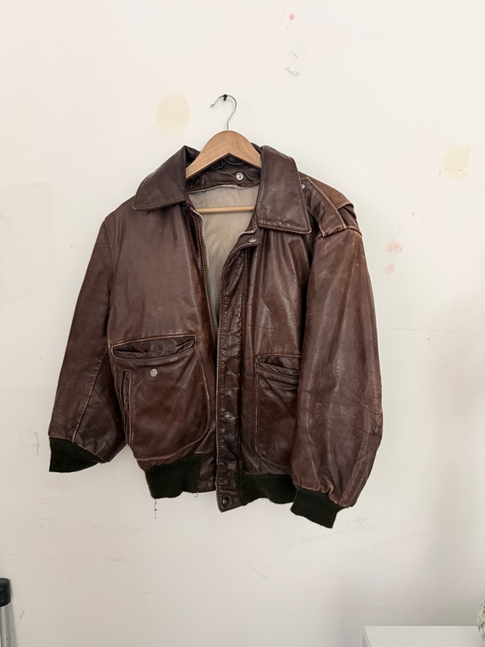 Schott NYC Black Leather Jacket Boxy Zip Vintage